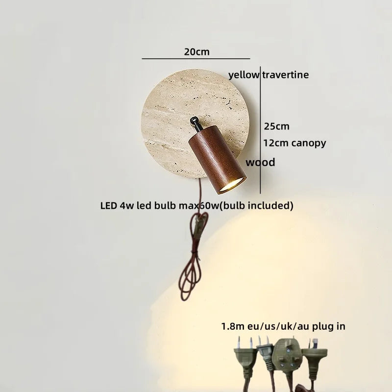 Helnys Stone Wood LED Wall Sconce Pull Chain Switch Mirror Light Fixtures