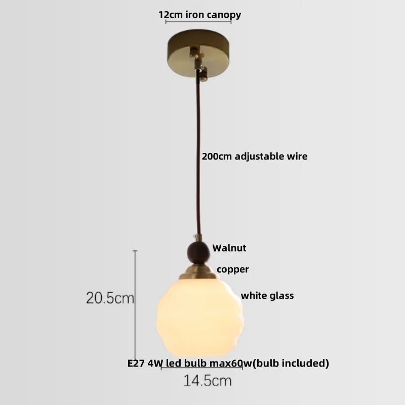 Helnys Glass & Wood LED Pendant Light - Modern Nordic Kitchen Cafe Bar Lamp