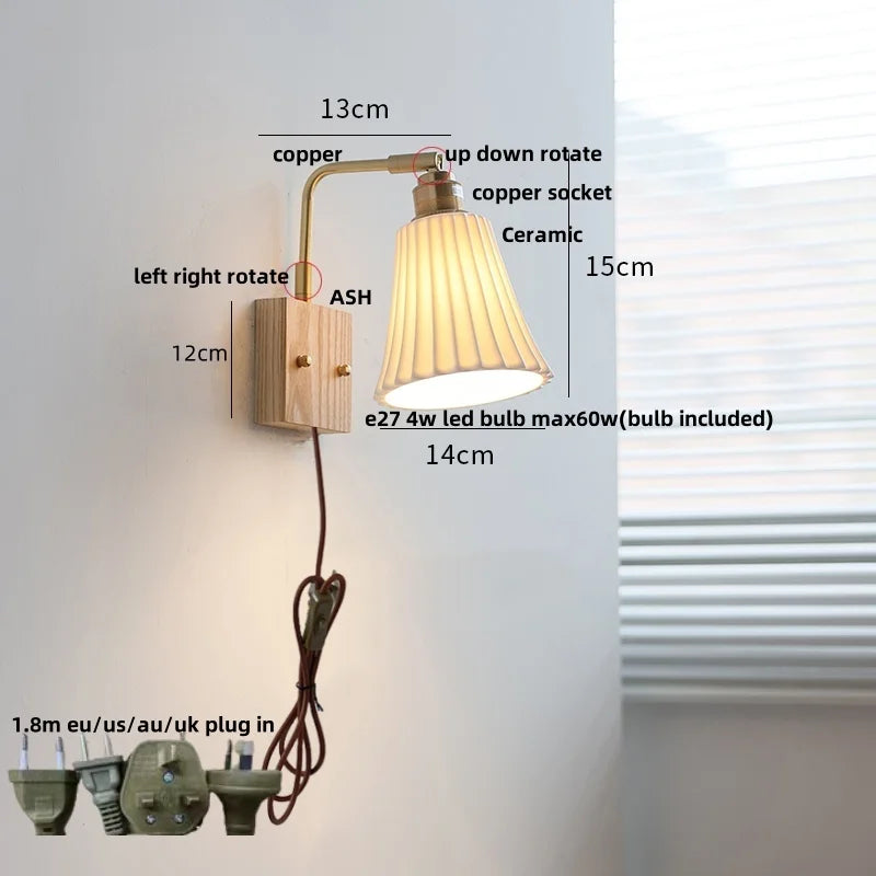 Helnys LED Wall Lights Wood Walnut Brass Rotatable Sconce Nordic Modern Stair Light
