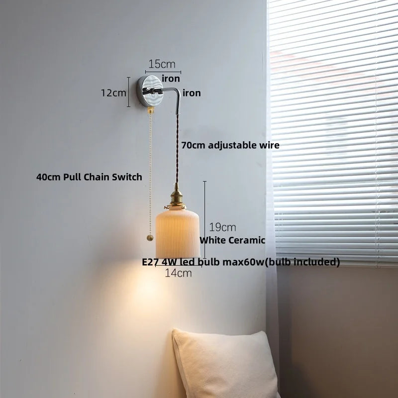 Helnys Nordic White Ceramic LED Wall Sconce Modern Hotel Dining Stair Light
