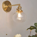 Helnys Nordic LED Wall Light Clear Glass Pull Chain Switch Bedside Lamp