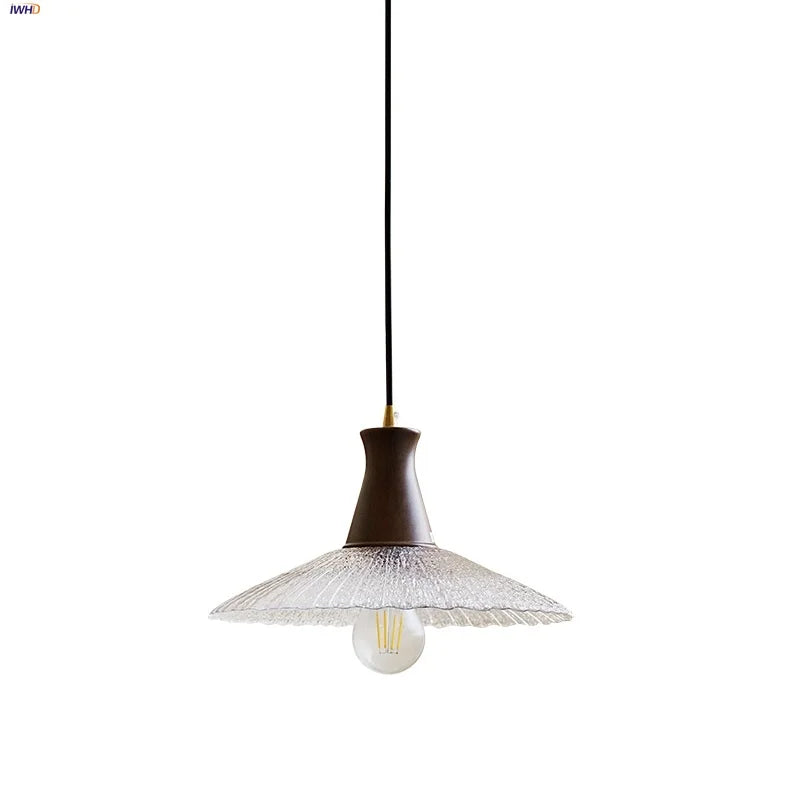 Helnys LED Pendant Lights: Japan Style Clear Glass Wood Chandelier