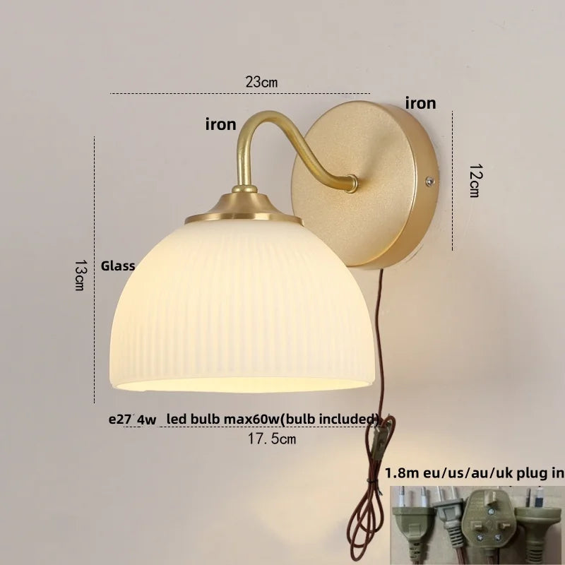Helnys Nordic Wood Canopy LED Wall Light Fixture with Pull Chain Switch for Bedroom