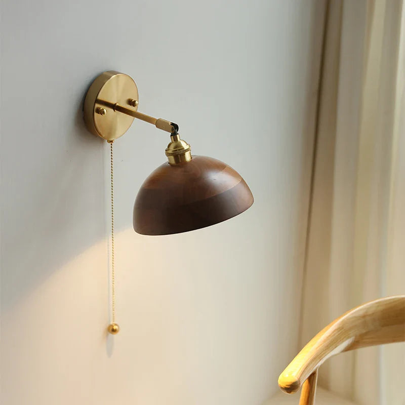 Helnys LED Wall Sconce Japanese Style Walnut Wood Mirror Light