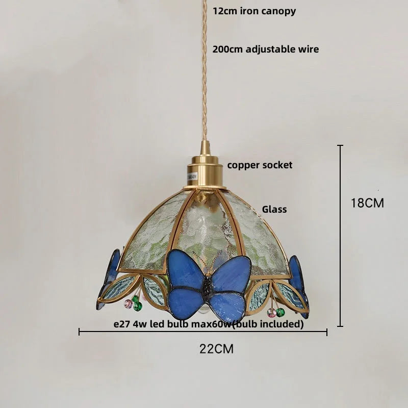 Helnys Butterfly Pink LED Pendant Lamp, Nordic Modern Walnut Wood Glass Hanging Light