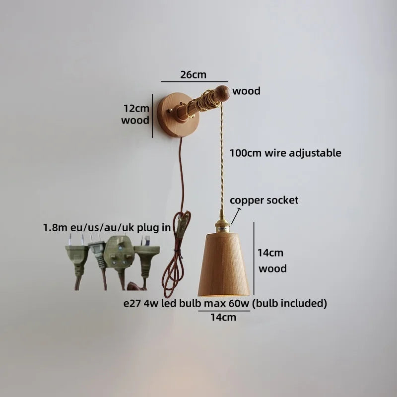 Helnys Wooden LED Wall Sconce | Japan Style Home Lighting Fixtures