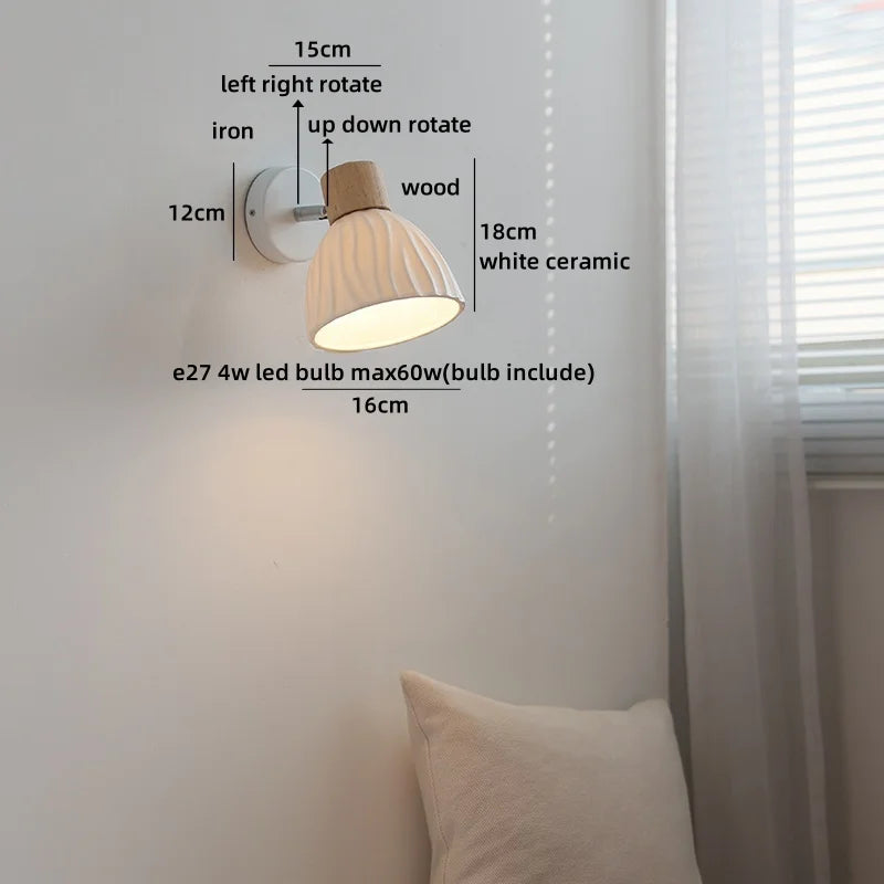 Helnys White Ceramic LED Wall Lamps Switch, Bedroom Stairs Lighting Fixtures