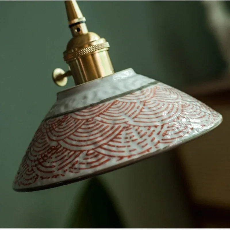 Helnys Ceramic Pendant Light with Knob Switch & LED Copper Finish