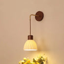 Helnys Adjustable LED Wall Light Fixture Ceramic Wood Base Bedside Lamp