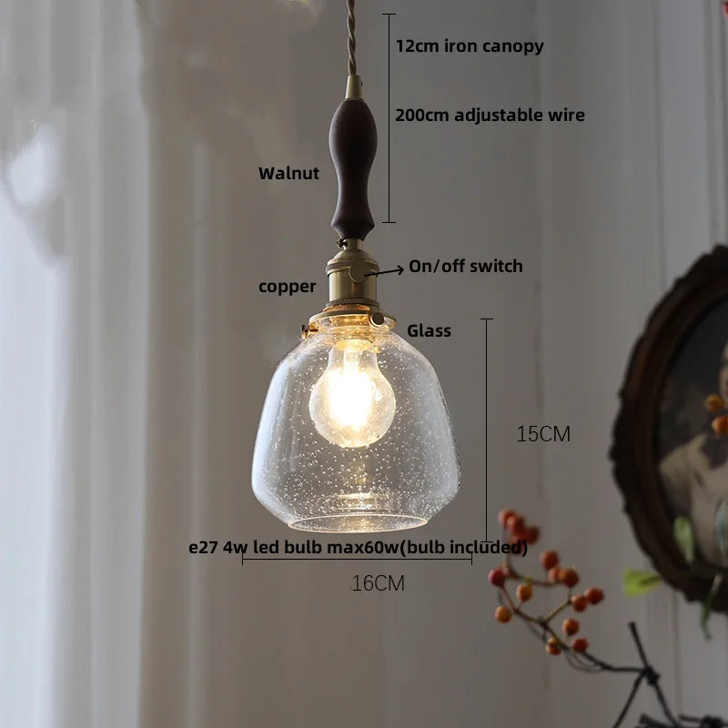 Helnys Nordic LED Glass Pendant Light Fixture with Wood Accent