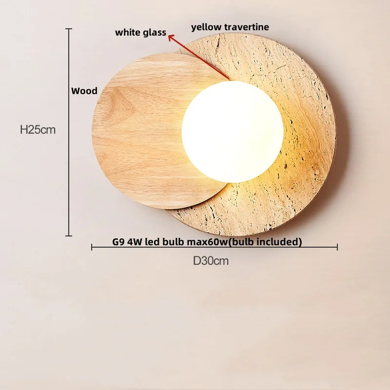 Helnys Square Yellow Travertine LED Wall Lamp Sconce for Bedroom & Restaurant