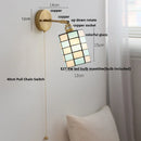 Helnys White Glass LED Wall Light - Japanese Style Pull Chain Switch - Copper Base