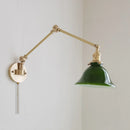 Helnys Copper Swing Arm Wall Lamp with Green White Lampshade