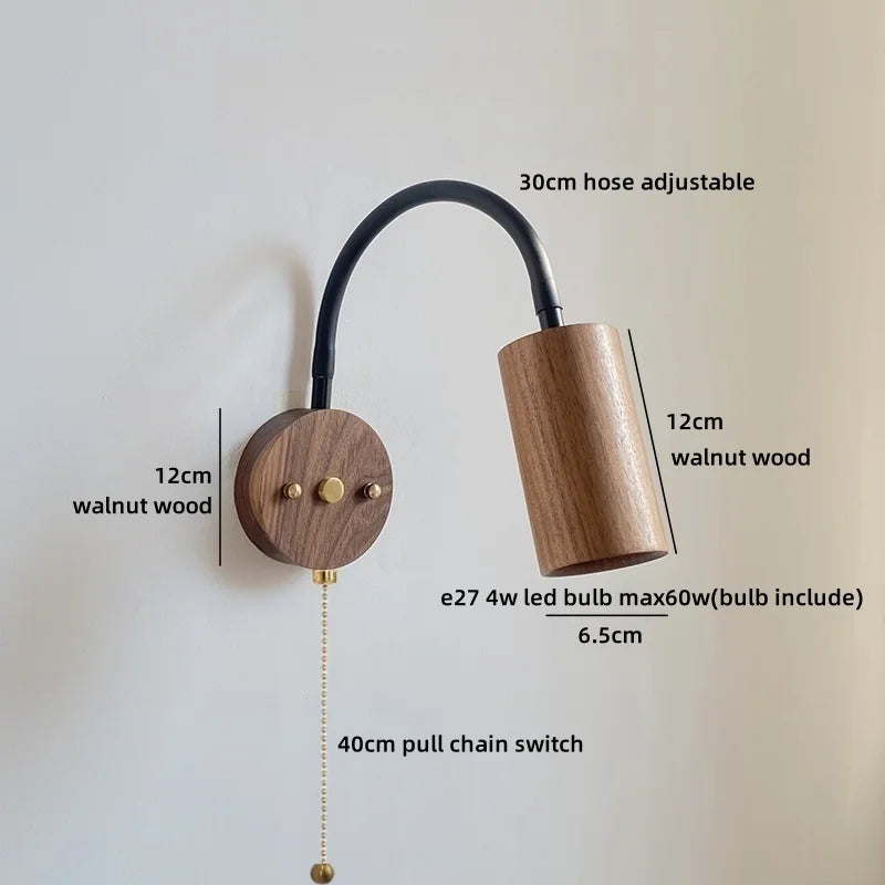 Helnys Wooden Bedside LED Wall Lamp Japan Style Home Decor Fixture