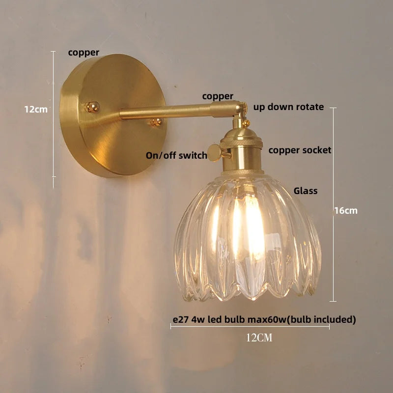 Helnys Clear Glass LED Wall Lights Up Down Rotate Copper Nordic Sconce Fixtures