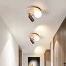 Helnys Rotatable LED Ceiling Lamp White Glass Yellow Travertine Wood Modern Nordic Lighting