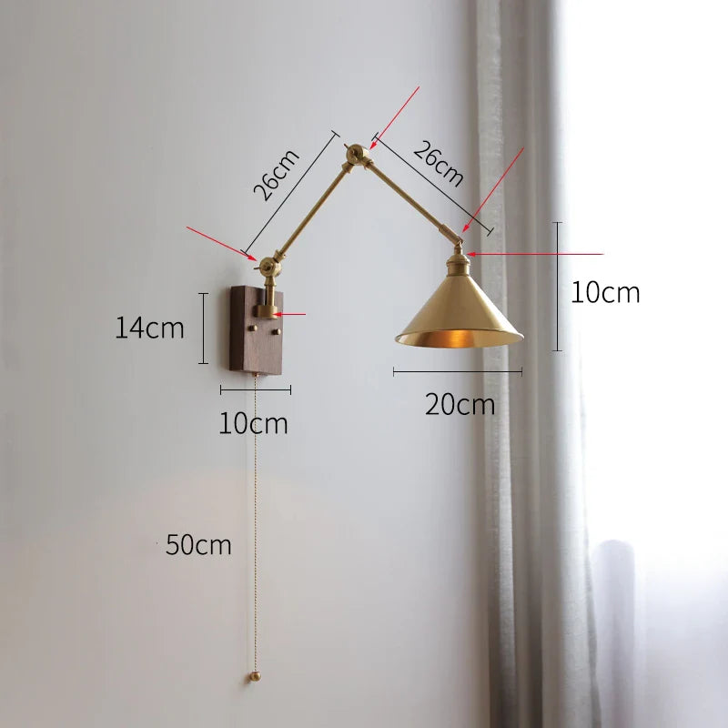 Helnys Copper LED Wall Light with Pull Chain Switch, Nordic Modern Design