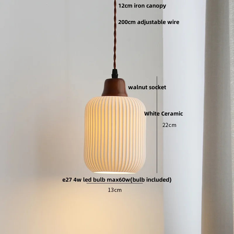 Helnys Ceramic Wood LED Pendant Lamp - Nordic Modern Hanging Light Fixtures