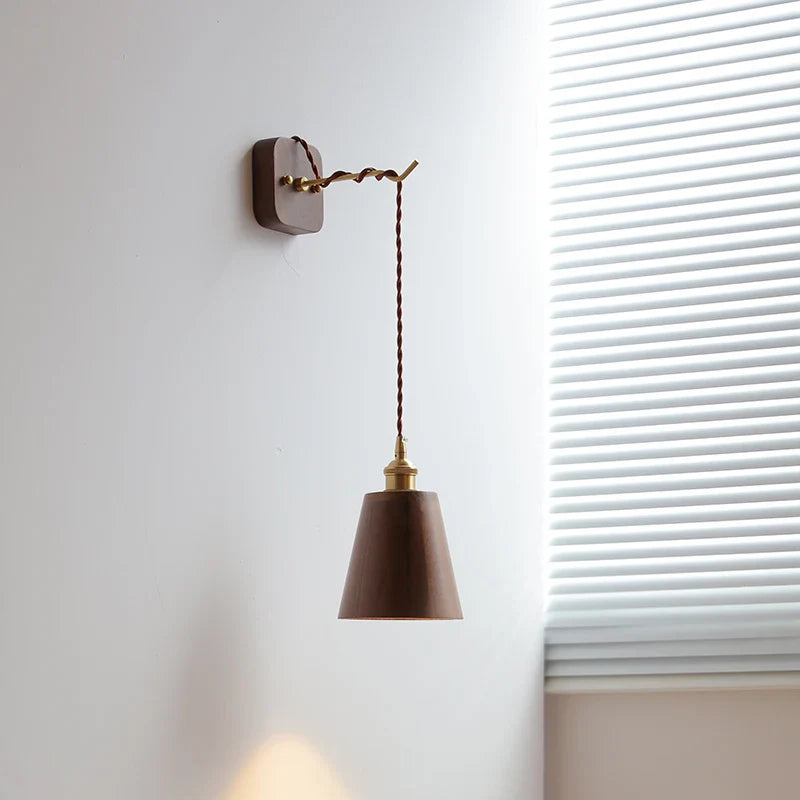 Helnys Walnut Wood LED Wall Light Fixture Indoor Living Bedroom Lamp