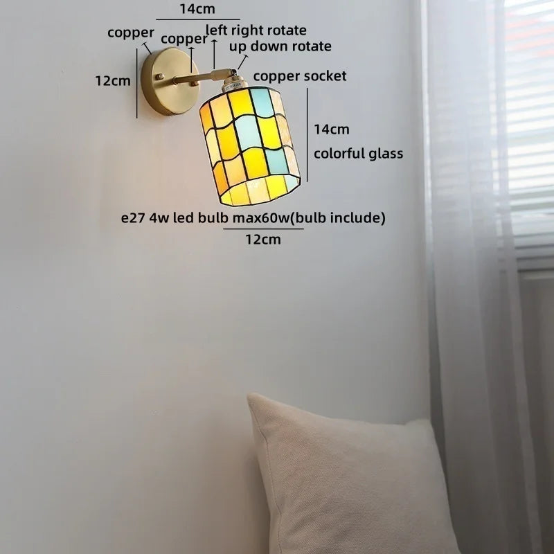 Helnys LED Wall Light: Japan Style, Children's Room Decor, Blue & White Glass, E27 Bulb