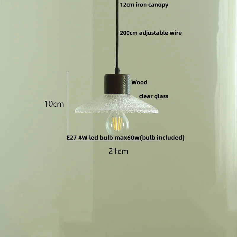 Helnys Glass LED Pendant Light Japan Style Wood Hanging Lamp