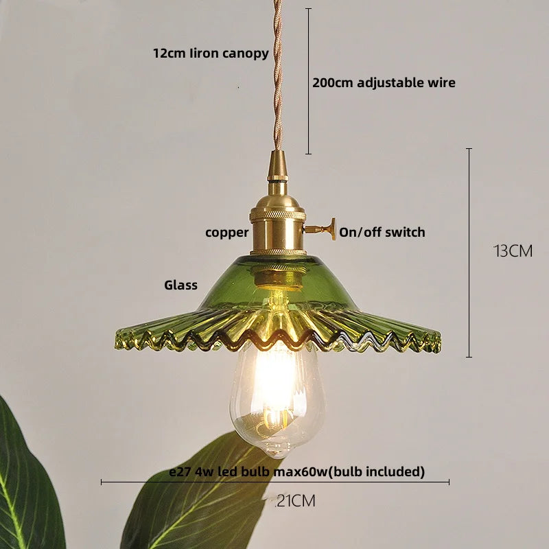 Helnys Amber Glass LED Pendant Light with Adjustable Copper Wire - Loft Style