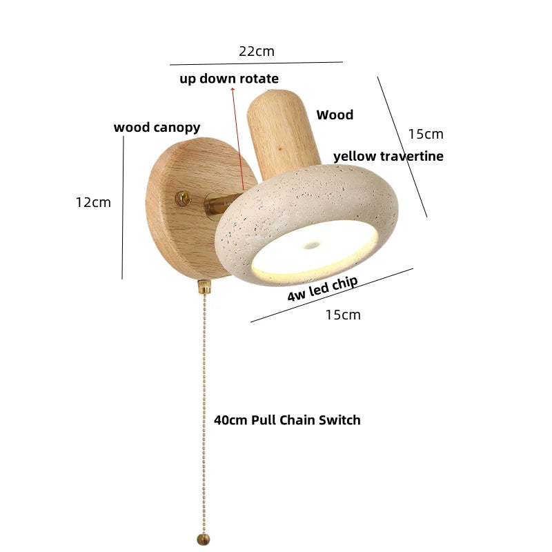 Helnys Yellow Travertine LED Wall Lamp Rotate Stair Light Fixture Lampara