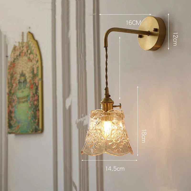 Helnys Clear Glass Adjustable LED Wall Light Fixture Copper Wall Lamps