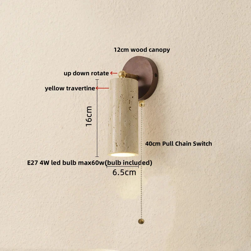 Helnys Copper LED Wall Lamp - Modern Nordic Design with Yellow Travertine & Wood