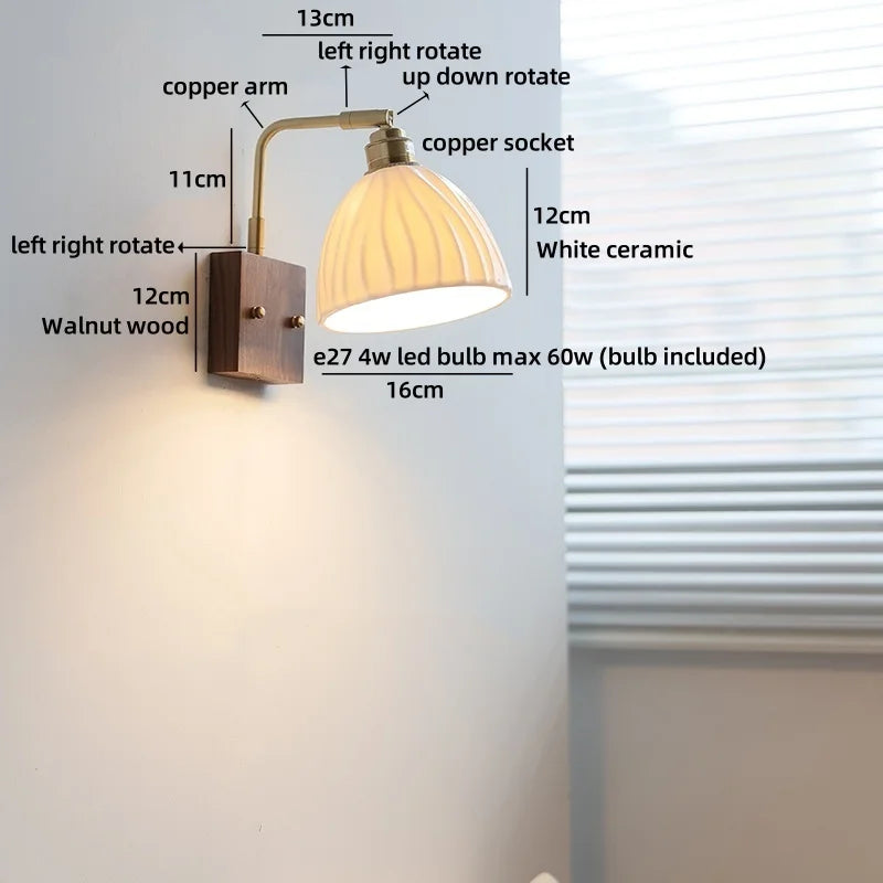 Helnys White Ceramic LED Wall Lights with Adjustable Copper Arm
