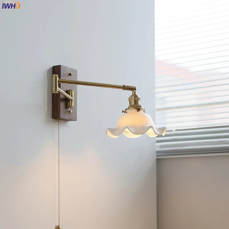 Helnys Flower Ceramic LED Wall Light Copper Arm Sconce - Modern Home Decor