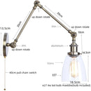 Helnys Industrial Vintage Swing Arm LED Lamp with Pull Chain Switch