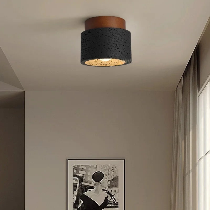 Helnys Black Stone LED Ceiling Lights - Nordic Modern Wood Canopy Ceiling Lamp