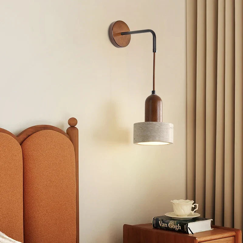 Helnys Adjustable LED Wall Sconce Stone Wood Nordic Modern Makeup Light Fixtures
