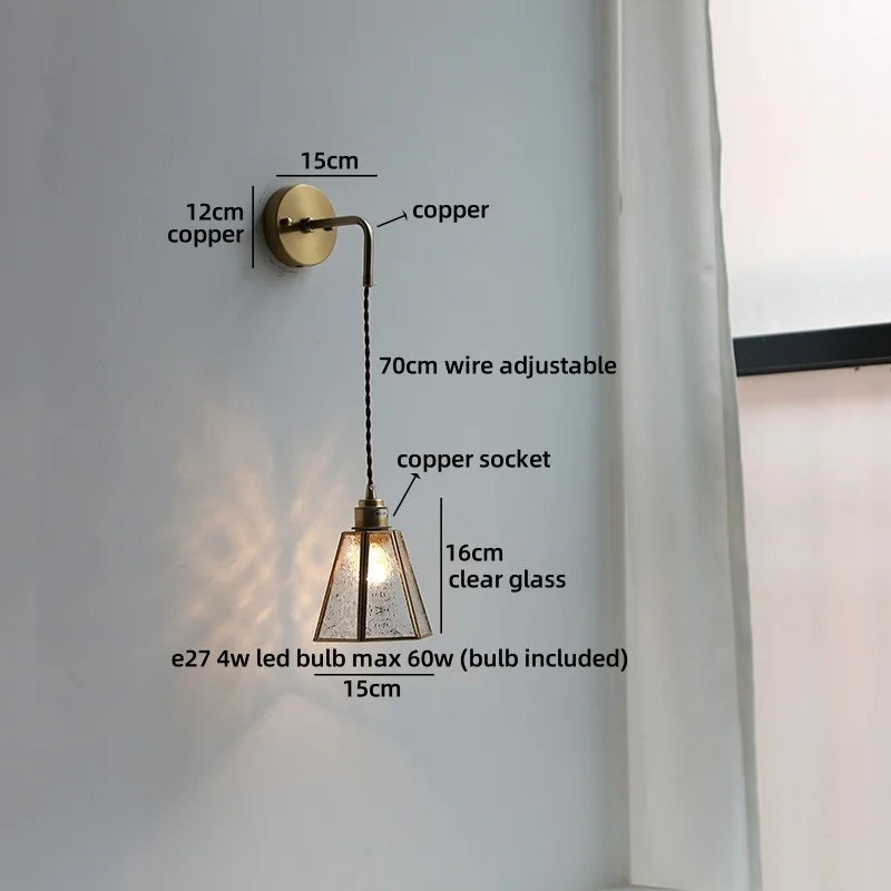 Helnys Clear Glass LED Wall Lamps Brass Socket Luminaire Japan Style