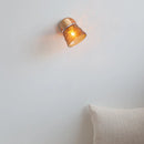 Helnys Amber Glass LED Wall Sconce Wood Pull Chain Switch Stair Light