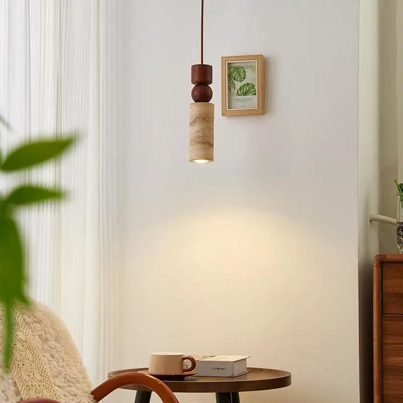 Helnys Wood LED Pendant Lamp Wabi Sabi Yellow Travertine Nordic Modern Home Decoration