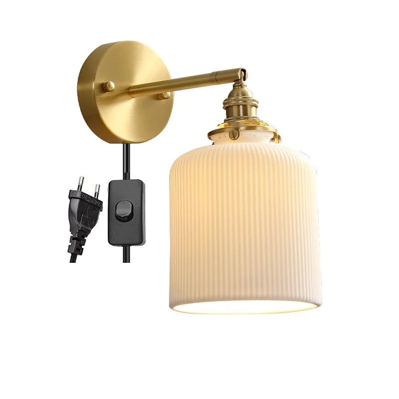 Helnys Ceramic LED Wall Lamp with Pull Chain for Bedroom Bathroom Mirror