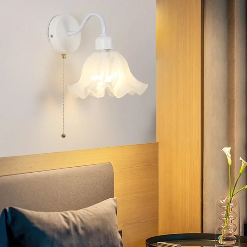 Helnys Glass Iron LED Wall Sconce Pull Chain Switch Stair Light Nordic Fixture