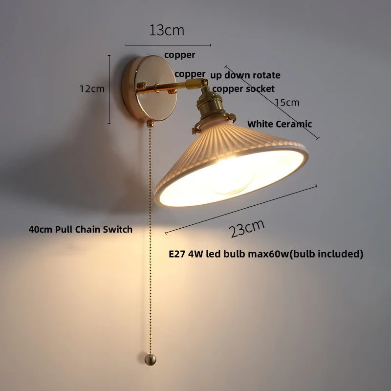 Helnys LED Wall Lights Pull Chain Switch Bedroom Bedside Lamp