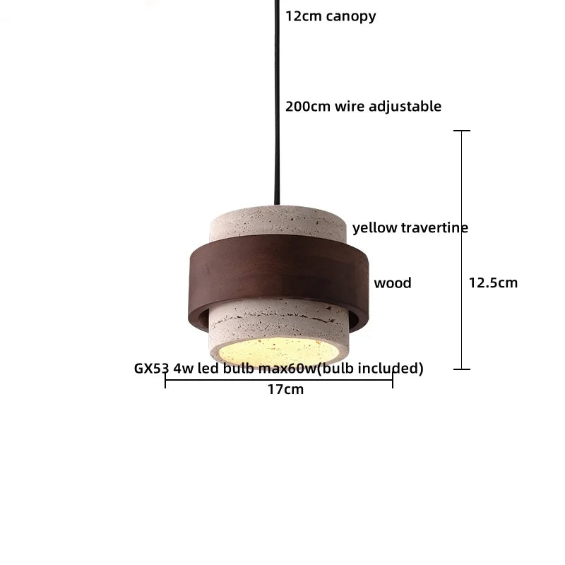 Helnys Yellow Travertine LED Pendant Lights Fixture Glass Stone Wood Nordic Hanging Lamp
