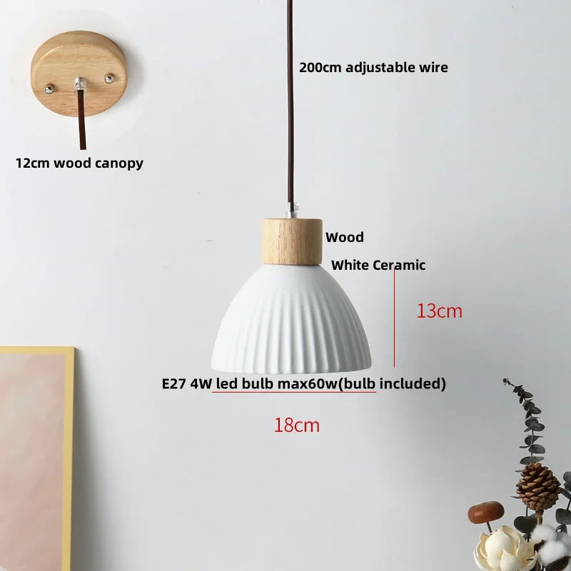Helnys Nordic Wood LED Pendant Lamp with White Ceramic Ball