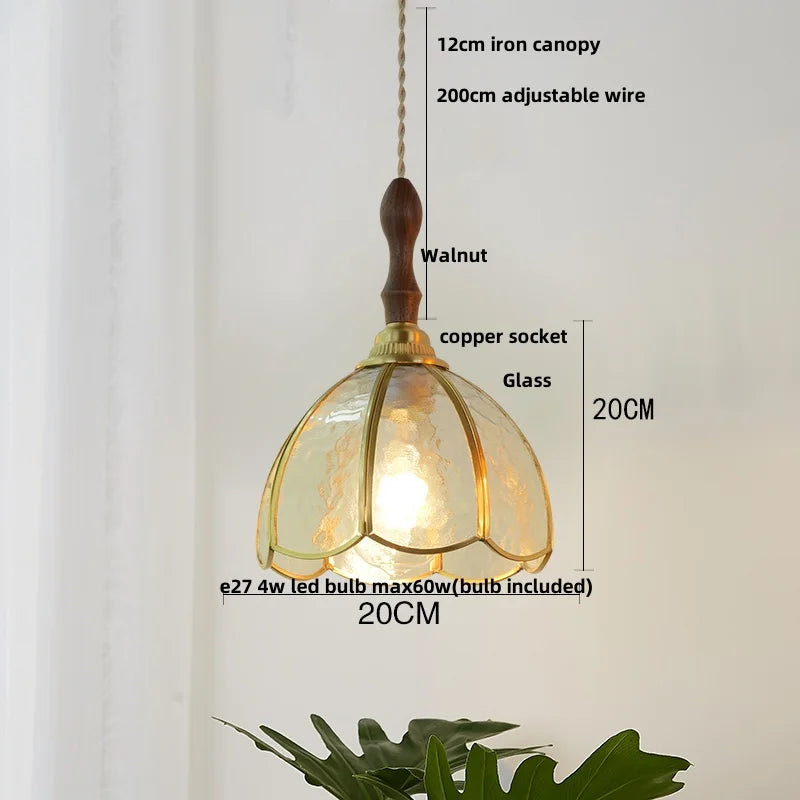 Helnys Vintage Copper Wire Glass Pendant Lamp Adjustable LED Fixture