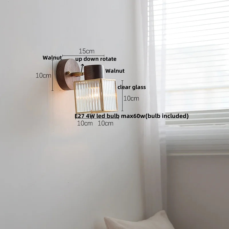 Helnys Modern LED Wall Light Fixture White Ceramic Walnut Wood Bedside Lamp