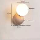 Helnys White Glass Globe LED Wall Light with Stone Base, Japan Style Sconce