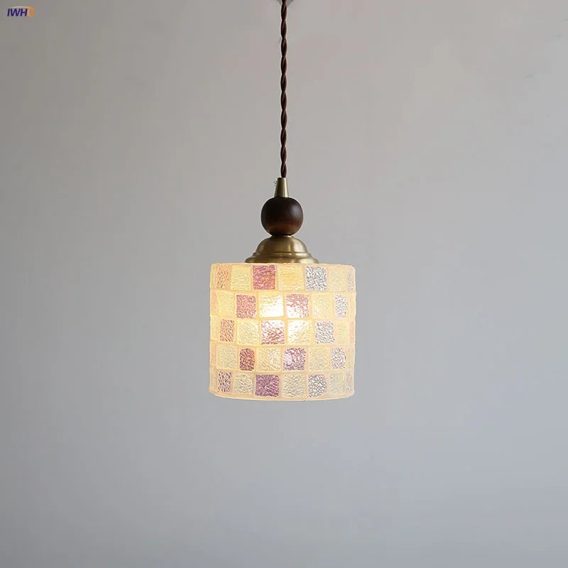 Helnys Walnut Wood LED Glass Pendant Light Fixture - Modern Nordic Hanging Lamp