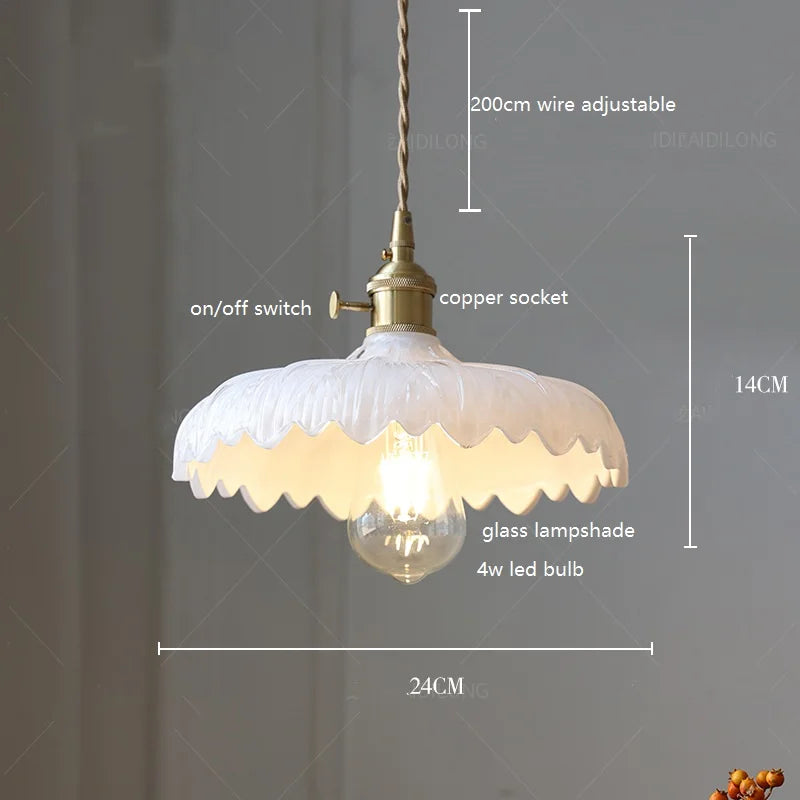 Helnys Green Glass LED Pendant Lamp with Copper Wood Handle for Dinning Living Room
