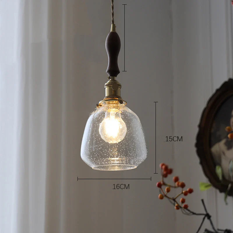 Helnys Wood LED Pendant Lamp Nordic Copper Glass Hanging Light