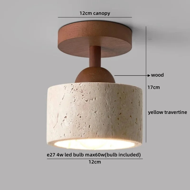 Helnys Yellow Stone Wood LED Ceiling Lamp Modern Nordic Living Room Fixtures