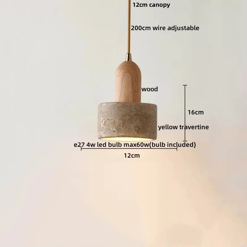 Helnys Adjustable LED Pendant Lamp Nordic Modern Yellow Travertine Wood Fixture